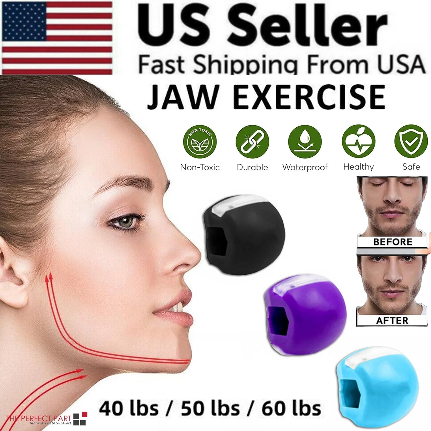 Jawzrsize Pop 'N Go Jaw, Face, and Neck Exerciser - Define Your Jawline, Slim and Tone Your Face, Look Younger and Healthier - Helps Reduce Stress and Cravings - Facial Exerciser